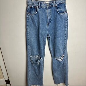 Zara 90s Full Length Jeans Women's Size 8 Pants Distressed Pockets Denim Raw Hem
